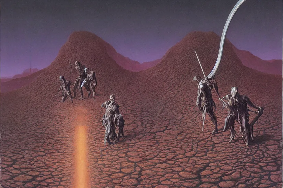 Image similar to the sword stuck in the earth, wayne barlowe.