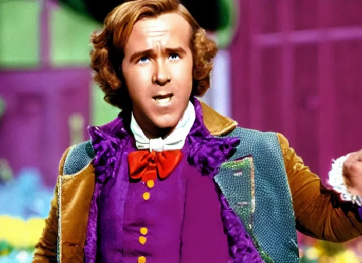 Image similar to film still of Ryan Reynolds as Willy Wonka in Willy Wonka and the Chocolate Factory 1971