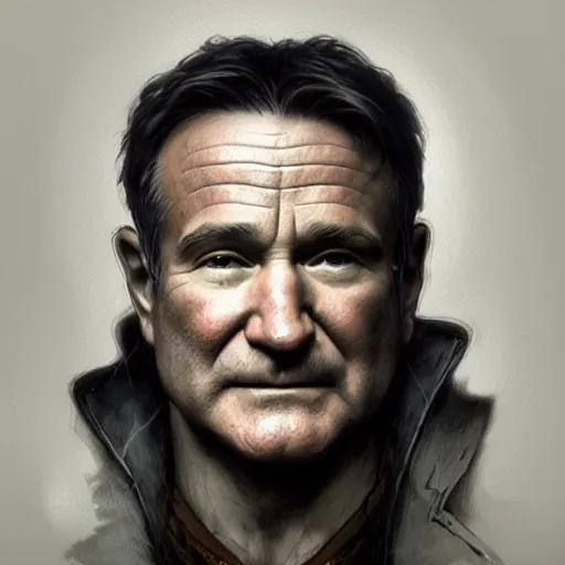 Image similar to robin williams as a rogue, d & d, fantasy, intricate, elegant, highly detailed, digital painting, artstation, concept art, matte, sharp focus, illustration, art by greg rutkowski and alphonse mucha