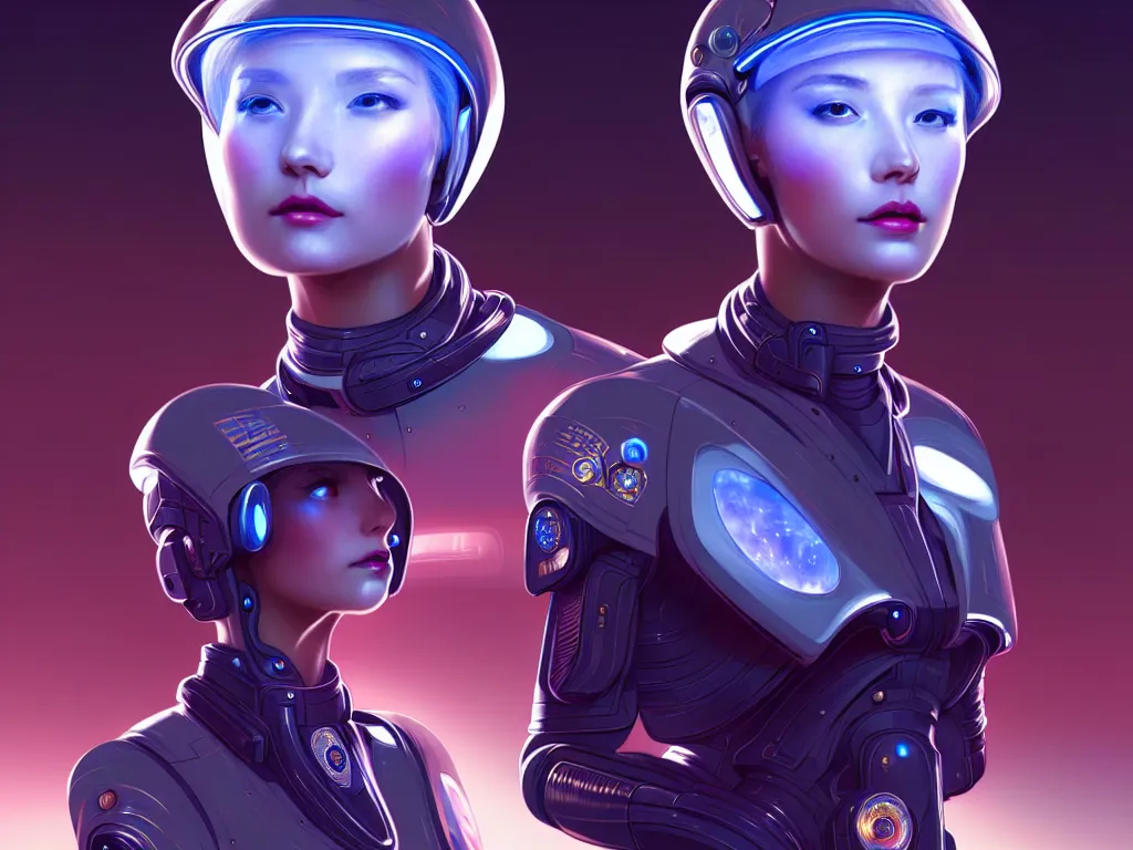 Image similar to portrait futuristic planet venus police uniform female, in a future huge spaceship internal, neon light, ssci - fi and fantasy, intricate and very very beautiful and elegant, highly detailed, digital painting, artstation, concept art, smooth and sharp focus, illustration, art by tan zi and ayanamikodon and alphonse mucha and wlop