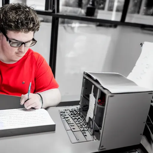 Prompt: Ethan Smith writing his next guide, (EOS 5DS R, ISO100, f/8, 1/125, 84mm, RAW, postprocessed, Google AI)