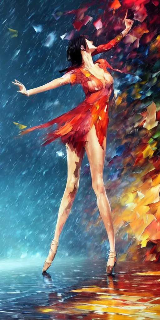 Prompt: 3 d unreal engine octane render of miss of the world dancing in the rain, expressive, passionate, by conrad roset and by greg rutkowski and by leonid afremov