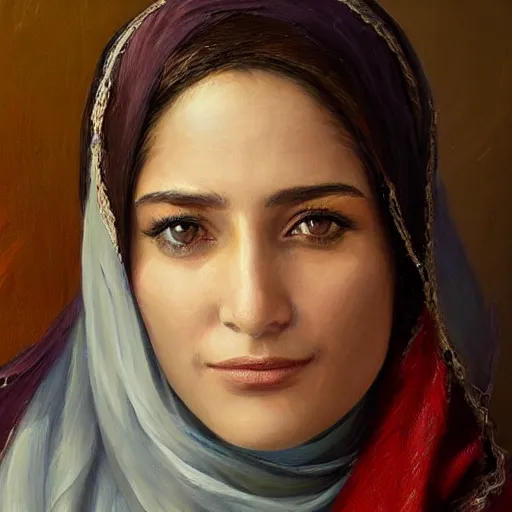 Prompt: portrait of a syrian woman ( 3 5 ) from syria in 2 0 2 1, an oil painting by ross tran and thomas kincade