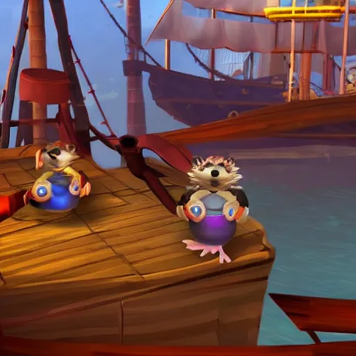 Image similar to hedgehog on a ship in seqa of thieves, epic