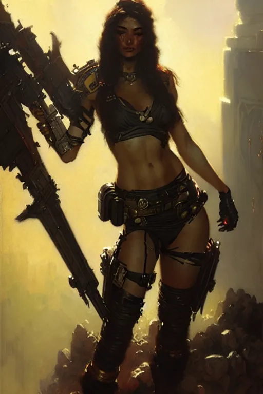 Prompt: fantasy mercenary girl by gaston bussiere, bayard wu, greg rutkowski, giger, maxim verehin