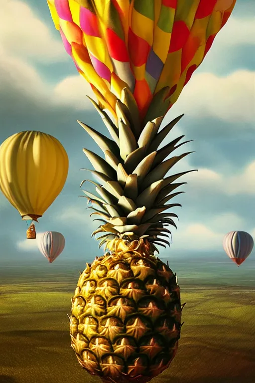 Image similar to beautiful highly detailed balloon festival with pineapple sea underneath, realism, smooth, trending on artstation, high quality