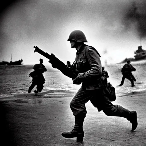 Image similar to wwii, black and white, photography, superheroes and marines on d - day