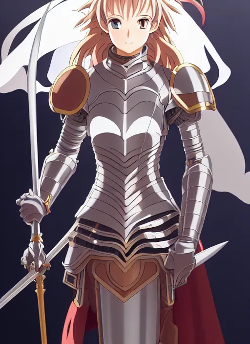 Image similar to key anime visual portrait of a woman knight in ceremonial armor, dynamic pose, cinematic, film grain, face by yoh yoshinari, detailed, intricate