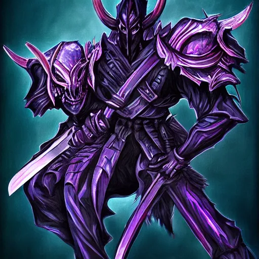 Image similar to demon black blue purple, swords, daggers, trending on artstation