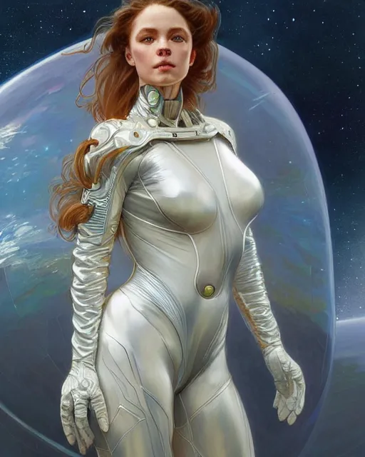 Prompt: portrait of renee boling, spacesuit, blue eyes, real life skin, intricate, elegant, highly detailed, artstation, concept art, smooth, sharp focus, art by artgerm and greg rutkowski and alphonse mucha