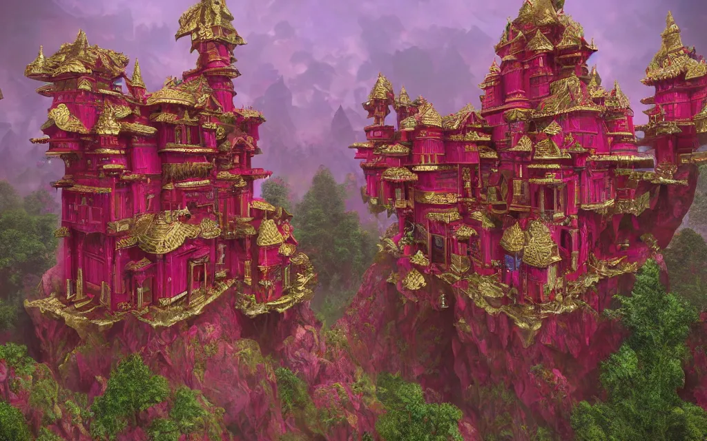 Prompt: a beautiful fractal ruby palace by Julius Horsthuis and Lee Madgwick, 4k resolution, detailed, trending on artstation