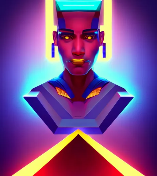 Image similar to symmetry!! egyptian god of technology, solid cube of light, hard edges, product render retro - futuristic poster scifi, lasers and neon circuits, brown skin handsome egyptian god, intricate, elegant, highly detailed, digital painting, artstation, concept art, smooth, sharp focus, illustration, dreamlike, art by artgerm