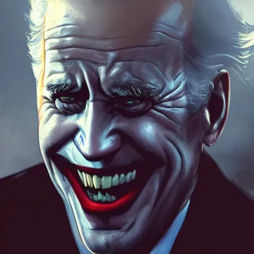 Image similar to joe biden as the joker, dramatic lighting, cinematic, establishing shot, extremly high detail, photorealistic, cinematic lighting, artstation, style by greg rutkowski