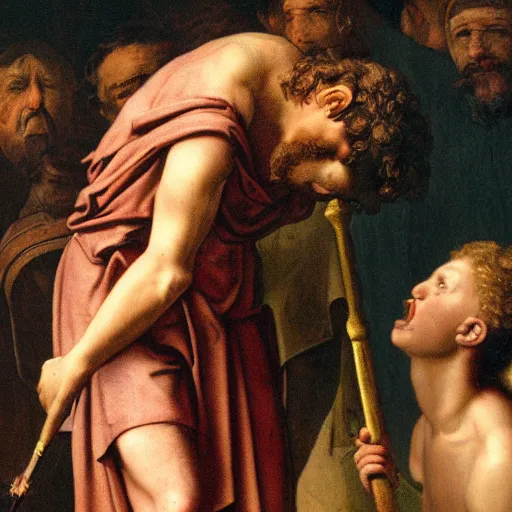 Prompt: David kissing Goliath
