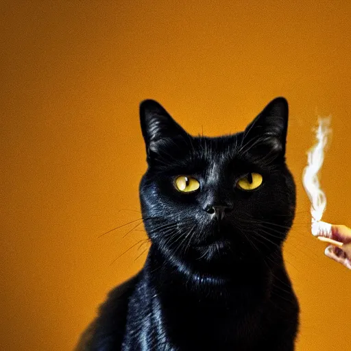 Prompt: a portrait of a black cat holding a cigarette, intricate, cinematic lighting, highly detailed, smooth, sharp focus, hyperrealism