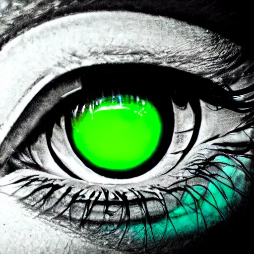 Image similar to neon green eye moving