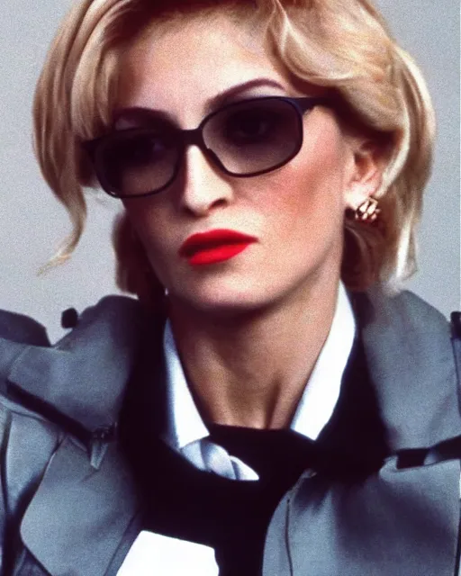 Prompt: a portrait of a 1 9 8 0 s kgb agent looking like madonna