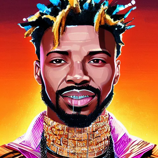 Image similar to a matte painting of killmonger, drip, diamonds shining, diamond jewelry, clean, stylish, diamond grill by sachin teng