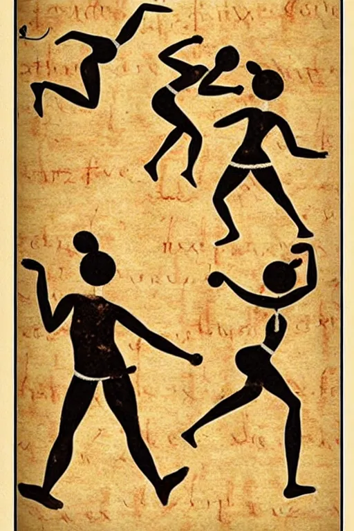 Prompt: 3000BC zumba fitness art poster on parchment