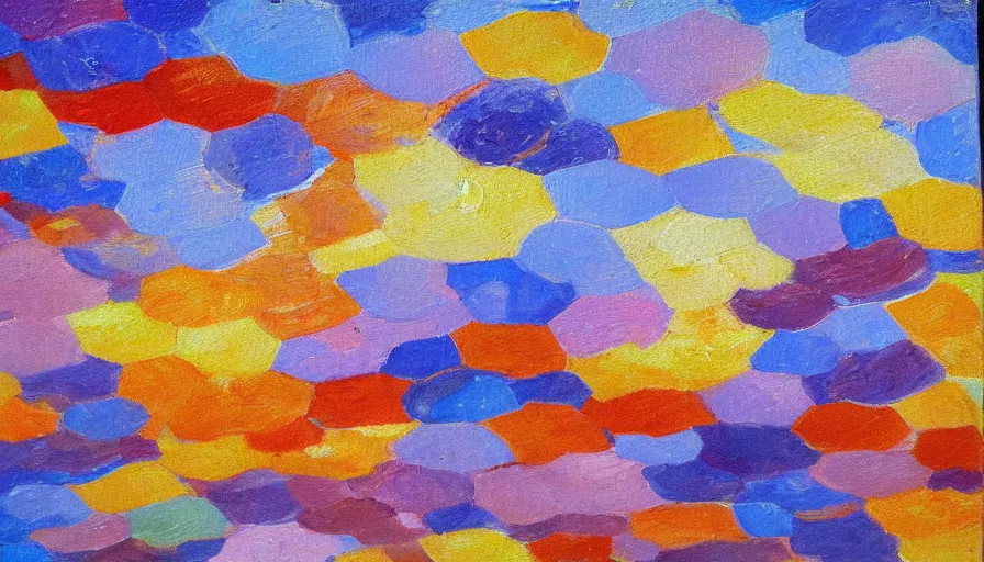 Prompt: the sun, blocked by a hexagon, impressionist oil painting