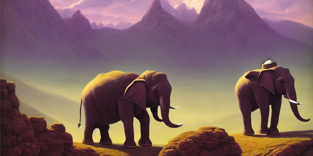 Image similar to A purple elephant childrens book cover, mountains in the background, illustration, detailed, smooth, soft, warm, by Adolf Lachman, Shaun Tan, Surrealism