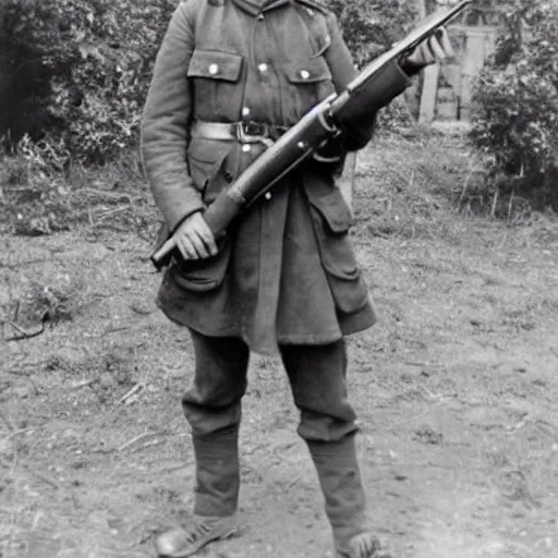 Prompt: old wartime photograph of harry potter holding a lewis gun, 1 9 1 7