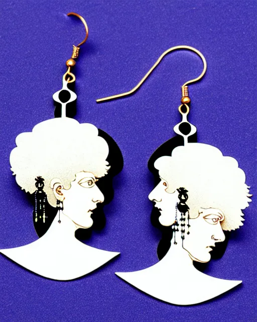 Image similar to aubrey beardsley, 2 d lasercut earrings, 8 k resolution, detailed