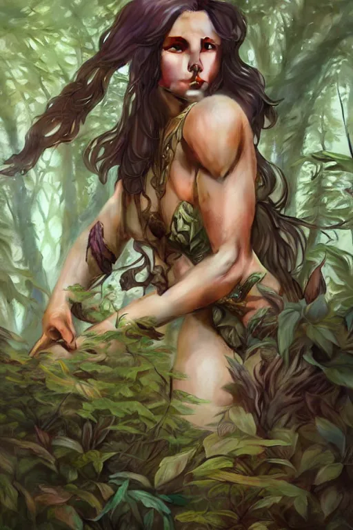 Prompt: female spirit of the forest, highly detailed, digital painting, artstation, concept art, smooth, sharp focus, illustration, unreal engine 5, 8 k, art by artgerm and greg rutkowski and alphonse mucha and ifbb pro fitness photograph