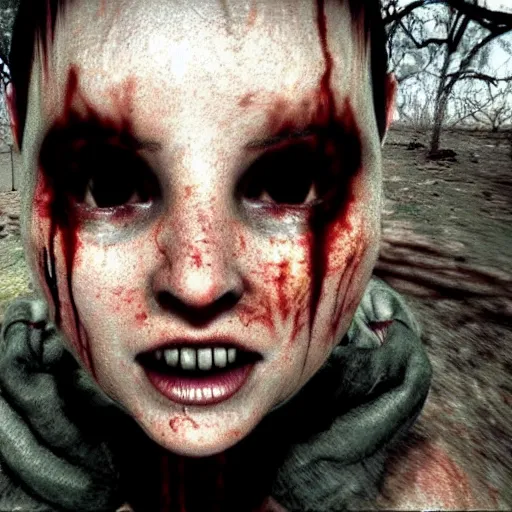 Prompt: detailed photorealistic gameplay from horror game called unborn, epic jumpscare footage.
