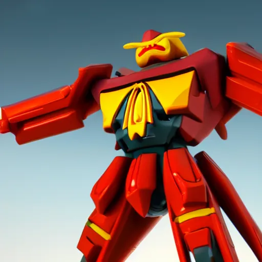 Prompt: A McDonalds Gundam, dynamic pose, greebles, anime, octane render, ultrarealistic