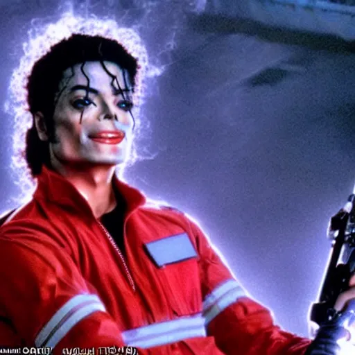 Image similar to stunning awe inspiring michael jackson as a ghostbuster in the movie ghostbusters, movie still 8 k hdr atmospheric lighting