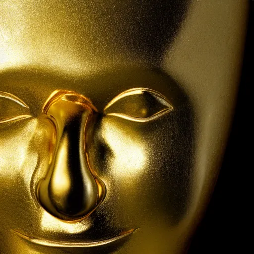 Prompt: a close up photo of a detailed golden statue of a clown, 8K,