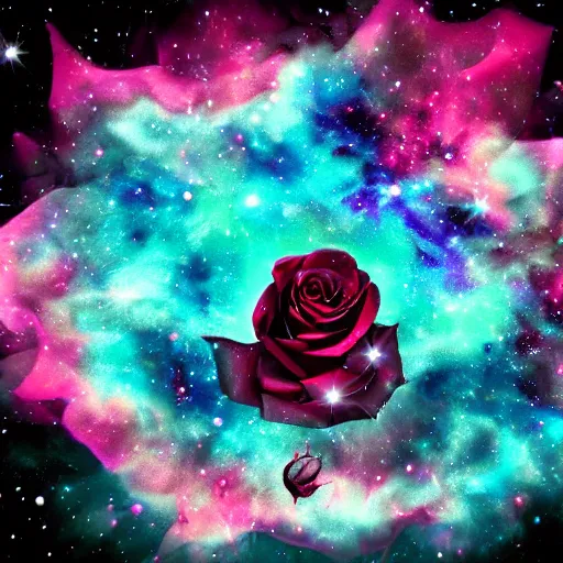 Prompt: beautiful rose made of stunning nebula and stars, on black background, highly detailed, intricate texture, trending on deviantart and artstation