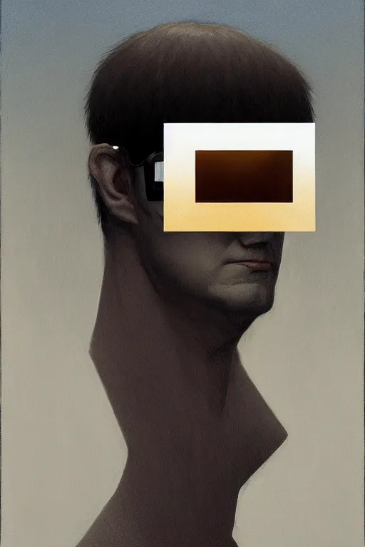 Image similar to satoshi nakamoto wearing oculus and bitcoin over his head edward hopper and james gilleard, zdzislaw beksisnski, higly detailed