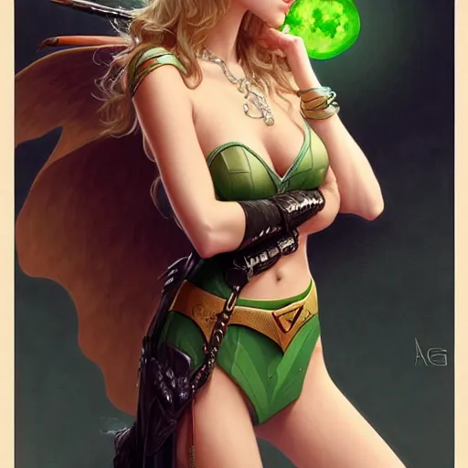 Image similar to Victoria Justice with fair skin, blonde hair and green eyes as Bat Girl, western, D&D, fantasy, intricate, elegant, highly detailed, digital painting, artstation, concept art, matte, sharp focus, illustration, art by Artgerm and Greg Rutkowski and Alphonse Mucha