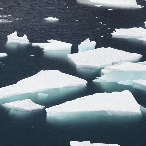 Prompt: pixelated icebergs flooding in water