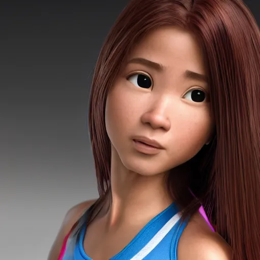 Image similar to young beautiful athletic Filipino woman with long hair posing, depicted as a Pixar character, high quality cg render, 4k