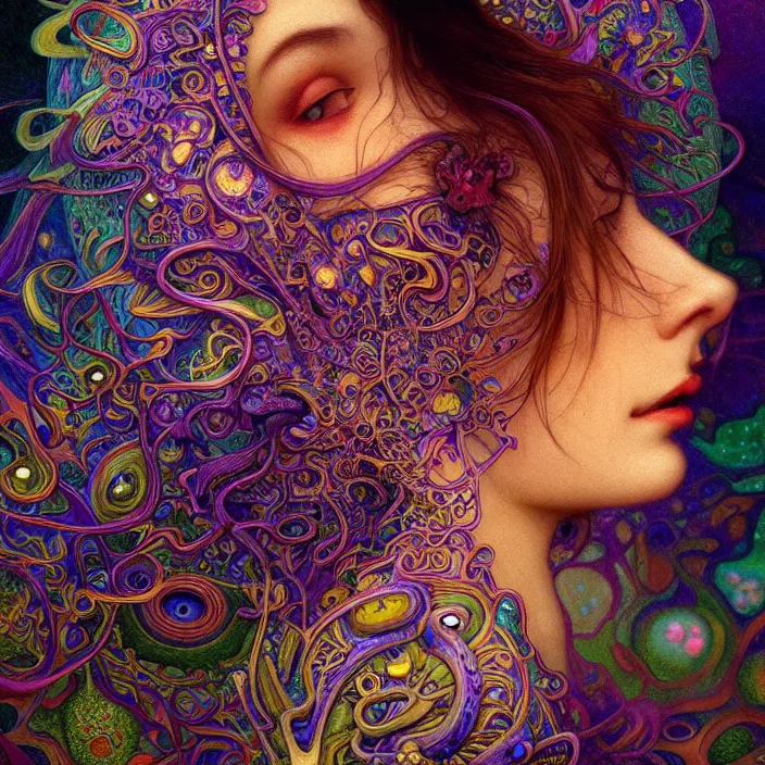 Image similar to extremely psychedelic macro, DoF, LSD, microscopic, diffuse lighting, fantasy, intricate, elegant, highly detailed, lifelike, photorealistic, digital painting, artstation, illustration, concept art, smooth, sharp focus, art by John Collier and Albert Aublet and Krenz Cushart and Artem Demura and Alphonse Mucha