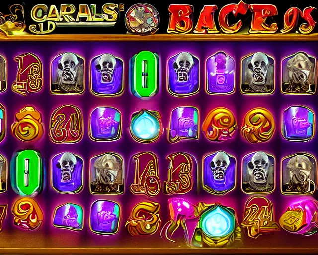 Image similar to modern slots game with skull theme, 5 columns, 5 rows, slots, casino videogame