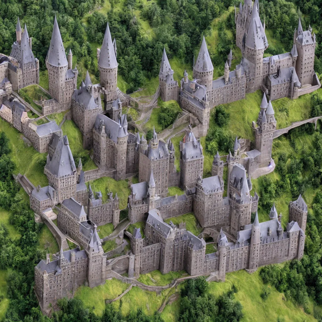 Image similar to hogwarts from the sky