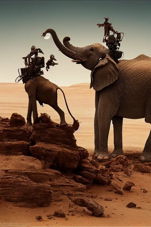 Image similar to 🐘 as 🤖 as 👽 as 🐳, desert photography, by greg rutkowski and edgar maxence