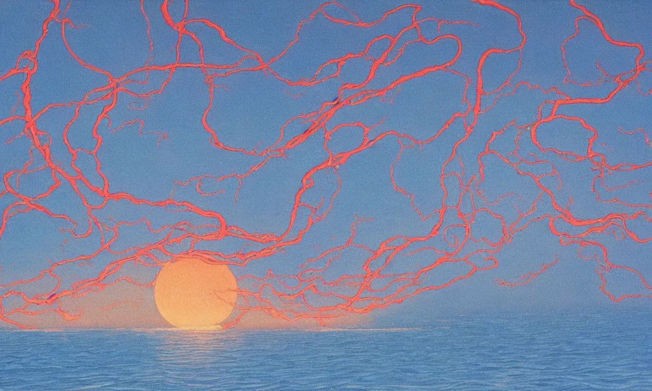 Prompt: close shot of sailors grip blood vessels sunset jean giraud cinematic elemental forces