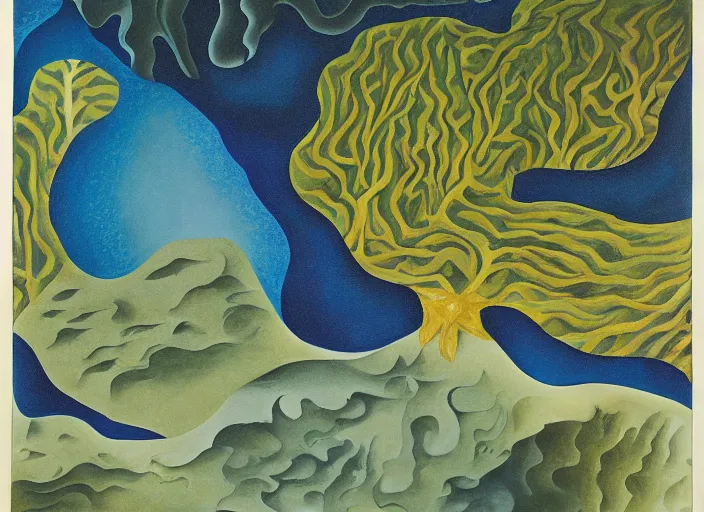 Prompt: an underwater landscape painted by, mc escher, gordon onslow ford, georgia o'keeffe and ippolito caffi,