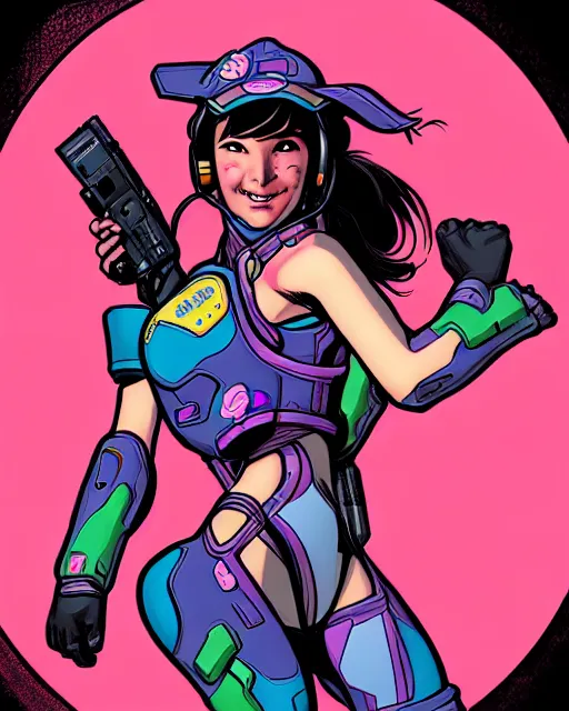 Prompt: d. va from overwatch, comic book cover, in the style of richard corben, dave gibbons, todd mcfarlane, bernie wrightson