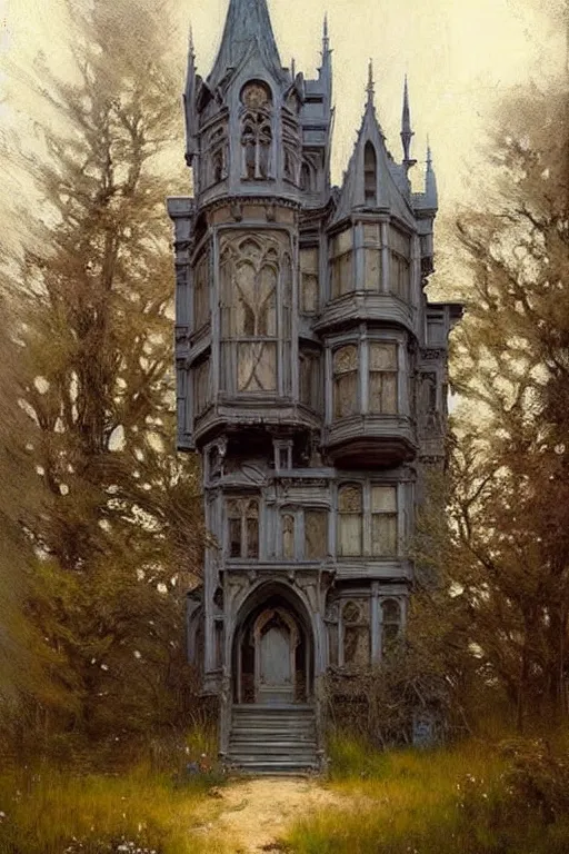 Image similar to ( ( ( ( ( ( ( ( ( ( ( gothic revival castle ) ) ) ) ) ) ) ) ) ) ) painted by richard schmid and jeremy lipking!!!!!!!!!!!!!!!!!!!!!!!!!!!!