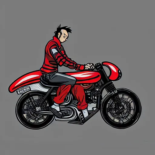 Image similar to akira style character on motorcycle, concept