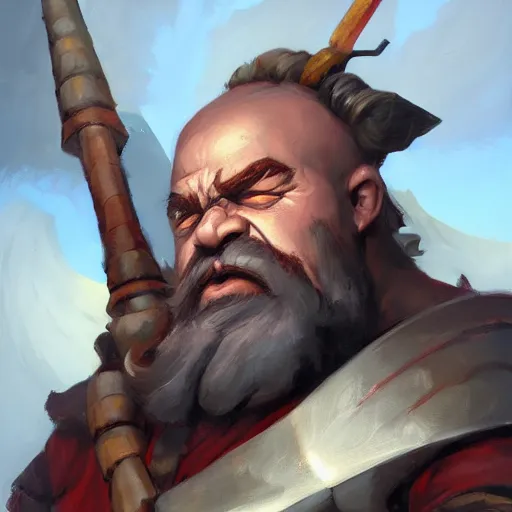 Image similar to greg irons portrait painting of a fantasy dwarf fighter with a huge iron axe, medium shot, asymmetrical, profile picture, organic painting, sunny day, matte painting, bold shapes, hard edges, street art, trending on artstation, by huang guangjian and gil elvgren and sachin teng