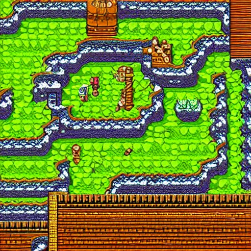 Image similar to isometric jrpg snes video game, magical ancient misty forest map, in the style of chrono trigger and the legend of zelda, detailed hd screenshot