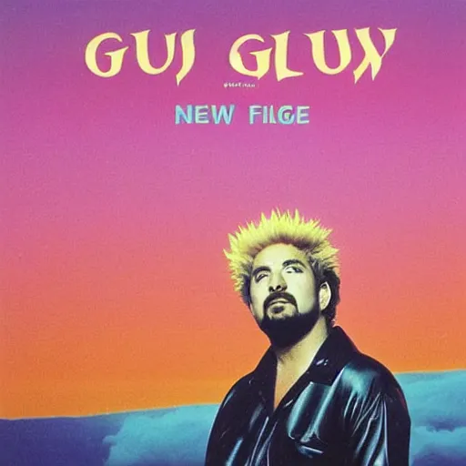 Prompt: 8 0 s new age album cover depicting a fluffy pink cloud in the shape of guy fieri, very peaceful mood