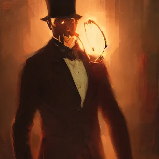 Prompt: a dapper victorian man with a glowing cybernetic heart, chiaroscuro, sci fi character portrait by greg rutkowski, craig mullins